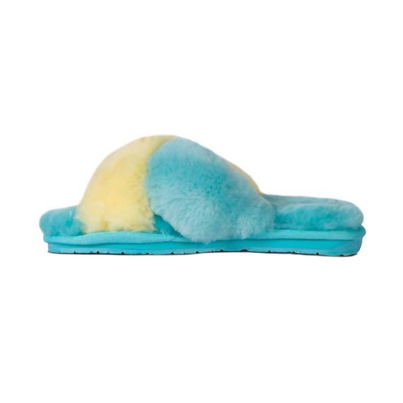 NEW CLOUD NINE ladies duo-tone emma sheepskin slipper in blue/yellow - Picture 2 of 6